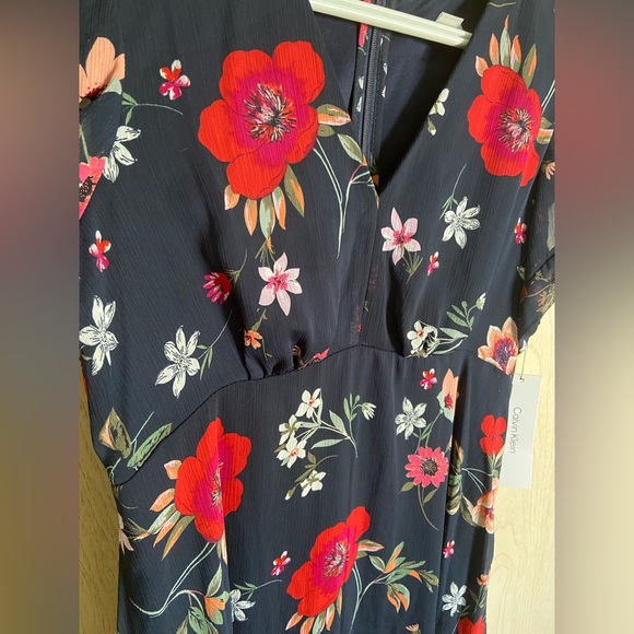 Calvin Klein Women's Printed Chiffon Tulip-Sleeve Knee-length Dress New Sz 8 - Picture 10 of 16